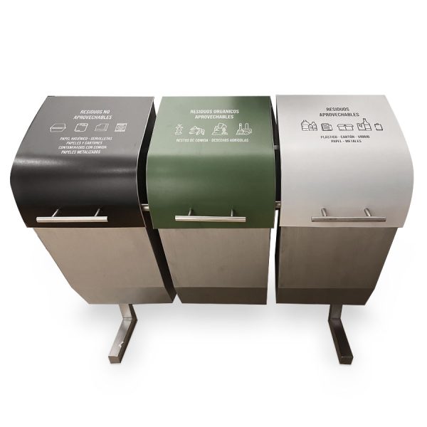 Punto ecológico trío - En acero inoxidable con tres compartimentos para manejar tus residuos